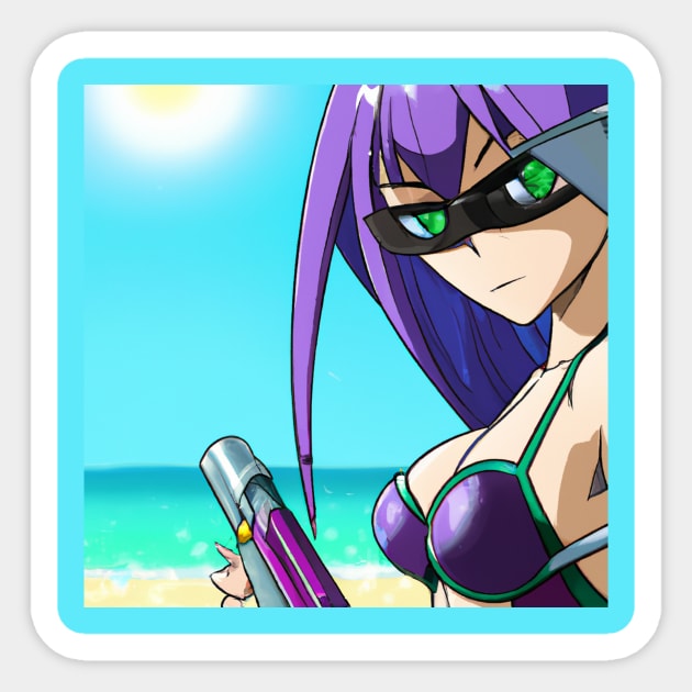 Anime Girl with Purple Hair at the Beach Sticker by Starbase79